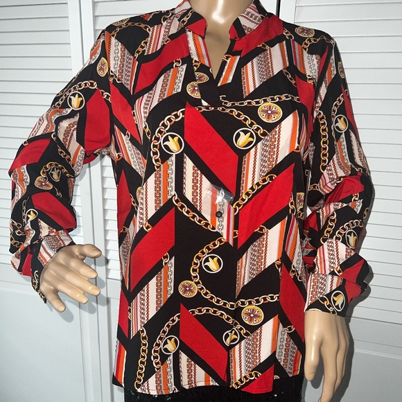Gold Chain Print Red Blouse - Picture 1 of 3